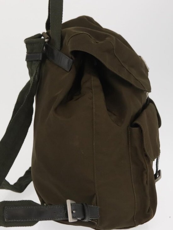 PRADA Backpack Nylon Khaki Silver Auth 168394 main image 5